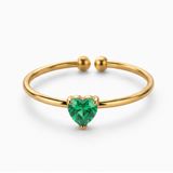 Cilla Jewels Goudkleurige Verstelbare Damesring met Groene Hartvormige Zirkonia