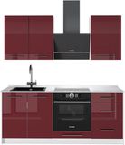 Vicco Eenpersoonskeuken Fame-Line, Bordeauxrode hoogglans/Wit, 190 cm, WB Marmer