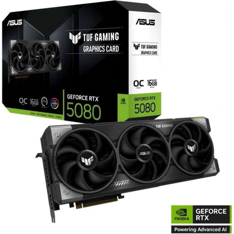 ez ASUS TUF Gaming GeForce RTX 5080 OC Grafische Kaart, 16GB GDDR7 256-Bit Geheugen, 10752 CUDA Cores, 30 Gbps Geheugensnelheid, PCI Express 5.0 | 90YV0M30-M0NA00