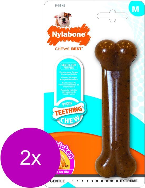 Nylabone Puppy Bone Flexible Bruin - Hondenspeelgoed - 2 x Medium Tot 16kg
