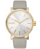Dkny Soho Maxi DK1L034L0025 - Montre pour femme à quartz tendance, bracelet en cuir gris, boîtier en acier inoxydable, cadran analogique gris