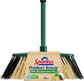 Spontex Eco Green Bezem voor buiten, van 100% gerecyclede materialen, met telescoopsteel, 2 verschillende soorten borstelharen