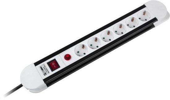 Rebel Verlengsnoer met stekkerdoos - 6 voudig - 3 meter - Wit/Zwart