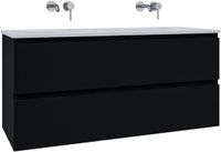 Saniclass Chaci Badkamermeubelset - 120x45x55cm - keramische wastafel glans wit - 2 wasbakken - zonder kraangat - 2 lades - mat zwart