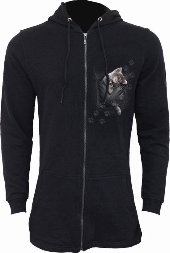 Spiral Pocket Kitten Dames Vest met capuchon - zwart - L
