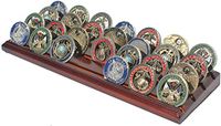 DisplayGifts Challenge Coin Display Stand 4 Rij Houten Houder Rack Case Houdt 28 Munten Walnoot Afwerking