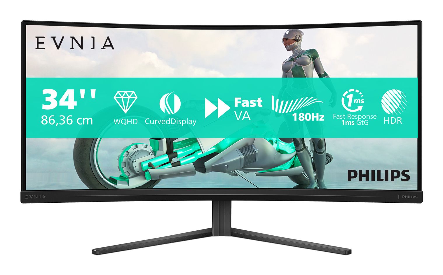 Philips Evnia 34M2C3500L/00 - 34" Curved Gaming Monitor - 180Hz, 1ms, HDR 10