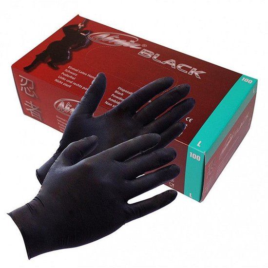 Rimba Black Ninja - Latex Wegwerphandschoenen - Zwart - Maat M - 100 Stuks