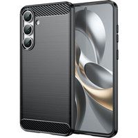 Samsung Galaxy S25 FE 5G Coque Housse Étui Silicone Gel Carbone + Verre Trempé - Noir