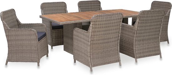 vidaXL 7-delige Tuinset met kussens poly rattan grijs