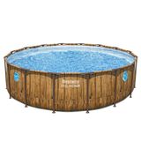 Bestway Power Steel Swim Vista Opzetzwembad - 488x122 cm - Rond - Houtprint - Incl. Filterpomp & Accessoires