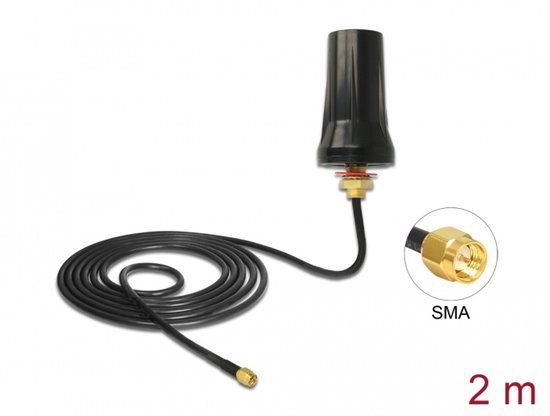 Delock ISM 433 MHz Antenna SMA plug 2 dBi omnidirectional black roof mount outdoor