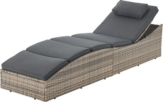 Juskys Lamia Ligbed - Lichtgrijs - Polyrotan - Verstelbare rugleuning