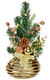 Mini-kerstboom in vaas, kerstdecoratie met kerstballen, bessen, appel, dennentakken, dennenboom, wooncultuur, kunstplant, decoratieve plant, kamerplant, tafeldecoratie