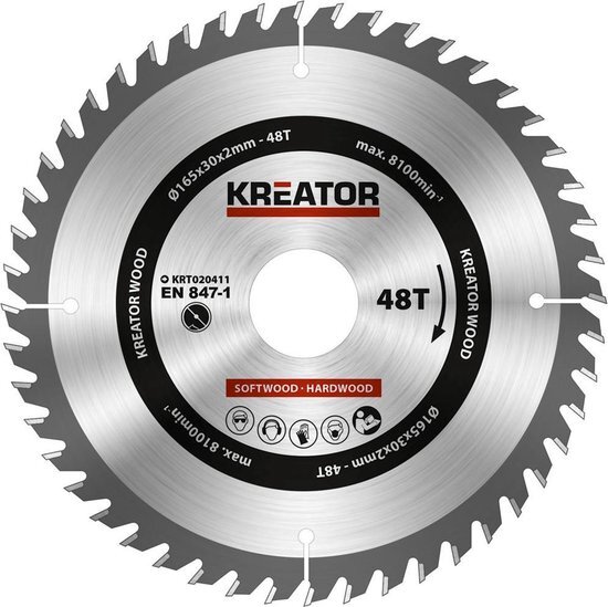 Kreator HM cirkelzaagblad hout 165mm 48T