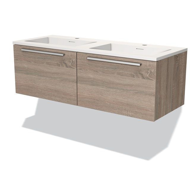 Maxaro Badkamermeubel 120cm Modulo Eiken 2 Lades Vlak Wastafel Solid Surface