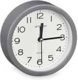 Giftdecor Wekker/alarmklok Good Morning - grijs - kunststof - dia 12 cm - staand - rond - batterij voeding