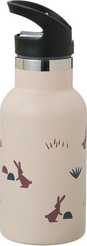 Fresk Thermosfles – 350 ml – RVS Waterfles – Lekvrije Drinkfles voor Kinderen – Koude en Warme Dranken – BPA-vrij – Onbreekbaar – 2 Doppen – Thermosbeker – Drinkbeker Meisjes – Zandkleurig - Rabbit Sandshell