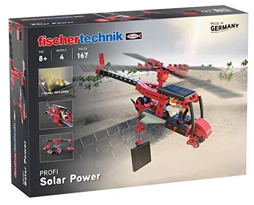 fischer technik 559882 Profi Power Solar Speelgoed met 4 modellen zoals vliegtuig, helikopter, windmolen en carrousel met het thema zonne-energie voor kinderen vanaf 8 jaar, verschillende kleuren