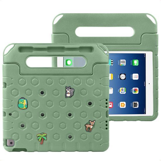 imoshion Tablet Hoes Kinderen - Geschikt voor iPad 9/8/7 10.2 inch - Kidsproof Kinder Hoes met dolls - Olive Green