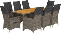 vidaXL 9-delige Tuinset met Kussens, Poly Rattan, Grijs