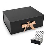 Tekhoho Zwarte grote geschenkdoos 33,5 x 27 x 12,5 cm, premium geschenkdoos met magnetisch deksel en lint voor feestdagen, bruiloft, verjaardagscadeau, geruite voering