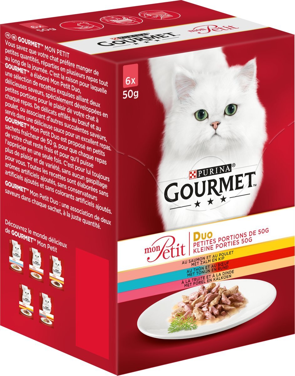 Gourmet Mon Petit Duo Vis en Vlees - Zalm en Kip - Kattenvoer - 4x (6 x 50 g)