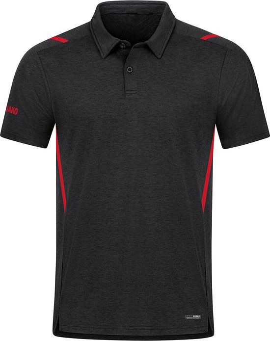 JAKO Polo Challenge Zwart Gemêleerd-Rood Maat 4XL - Heren Poloshirt met Korte Mouwen - Casual
