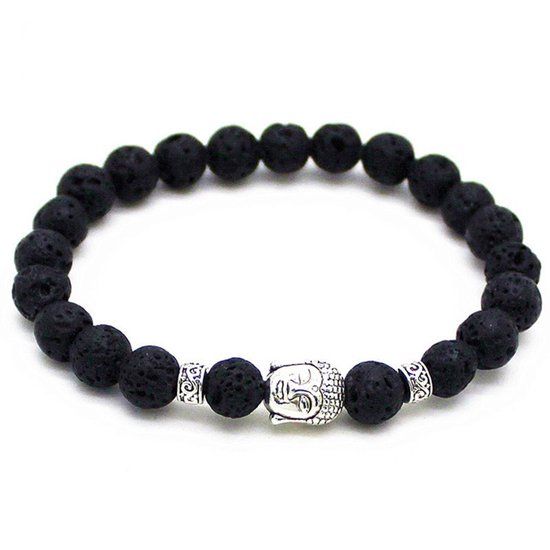 Memphis kralen armband Lavasteen Buddha Zilverkleurig