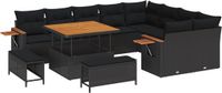 vidaXL Tuinbank Set Zwart Polyrattan 12 Zitplaatsen Inclusief Kussens met Opbergruimte