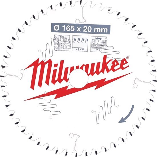 Milwaukee Cirkelzaagblad voor Hout | &#216; 165mm Asgat 20mm 48T - 4932471295