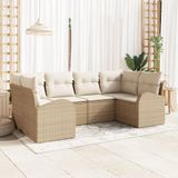 vidaXL Tuinbank Set 6-delig Beige Polyrotan Hoek Loungeset