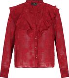 Faina Blouse Burgundy Gebloemd Lange Mouw Opstaande Kraag Regular Fit Vrouwen L