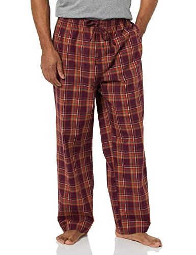 Amazon Essentials Men's Woven Pajama Pant, Bordeaux Rust Plaid, XX-Small