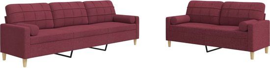 vidaXL 2-delige Loungeset met sierkussens stof wijnrood