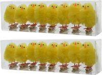 Decoris Decoratie kuikentjes - 24 stuks - geel - op clip - 5,5 cm