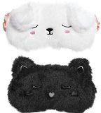 Dier WideSmart 2 STUKS Slaapmasker Pluche Dierenslaapmasker Schattig Zachte Pluche Blinddoek Wit/Zwart Dierenprint