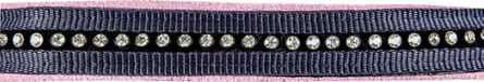 HKM Halster + touw -Crystal- zacht onderlegd donkerblauw/donkerroze Cob