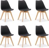 Homestyle4u Eetkamerstoel van Hout en Kunststof - 6 Stoelen - Keukentoel - Zwart