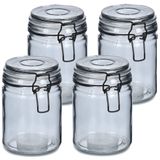 Zeller Voorraadpotten/bewaarpotten - 4x - 250 ml - grijs - glas - beugelsluiting - D8 x H10 cm