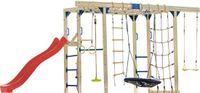 AXI Boris Klimtoestel Bruin met Schommels en Trapeze – Rode Glijbaan – Monkey Bars en Klimnetten – Duikelstang – Diverse Ladders