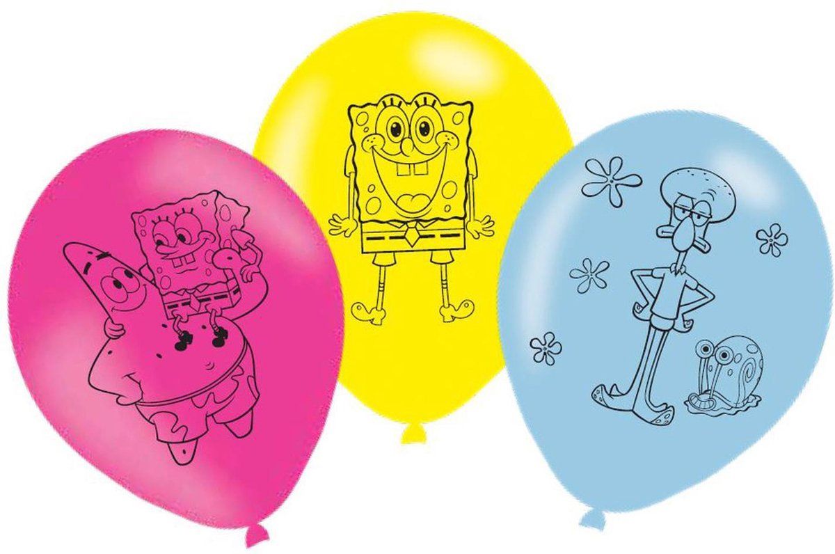 Générique 6 ballonnen Spongebob - blauw, geel, roze