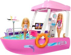 Barbie Boot met zwembad en glijbaan, Droomboot Speelset met meer dan 20 onderdelen, zoals een dolfijn en accessoires HJV37