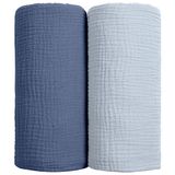 lulumoon Baby wikkeldekens - Katoenen wikkeldeken zachte ontvangstdeken voor baby's, neutraal, 2 stuks (marineblauw)