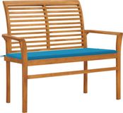 vidaXL Tuinbank met blauw kussen, 112 cm, massief teakhout