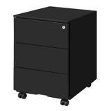 JOYFURNOS Armoire à dossiers mobile verrouillable noir mat – 3 tiroirs, préassemblée, rangement pour documents et fournitures, 39 x 45,1 x 53,8 cm – rangement compact pour bureau ou télétravail