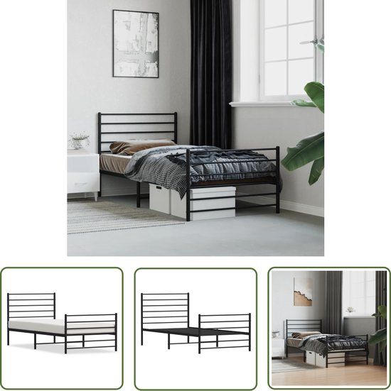 vidaXL Bedframe met hoofdbord metaal zwart 75x190 cm