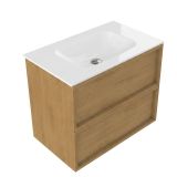 Saniclass Holz Frame Badkamermeubelset - 80x45x61.5cm - Flow solid surface wastafel wit - 1 wasbak - zonder kraangat - 2 lades - mat eiken natural (hout) SW1578576/SW1224148