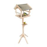 Relaxdays Vogelvoederhuisje op paal, weerbestendig met metalen dak, 121 cm, tuin, dennenhout, natuur