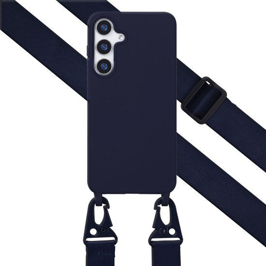 Selencia Hoesje - Geschikt voor Samsung Galaxy S25 Plus - Siliconen hoesje met afneembaar koord - Donkerblauw